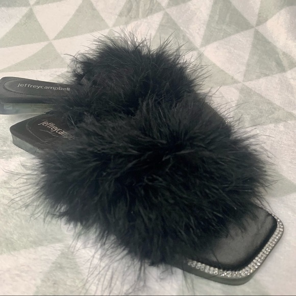 JEFFREY CAMPBELL Crossband Slide Sandal Flats Genuine Turkey Feathers crushonu2 - Picture 7 of 11